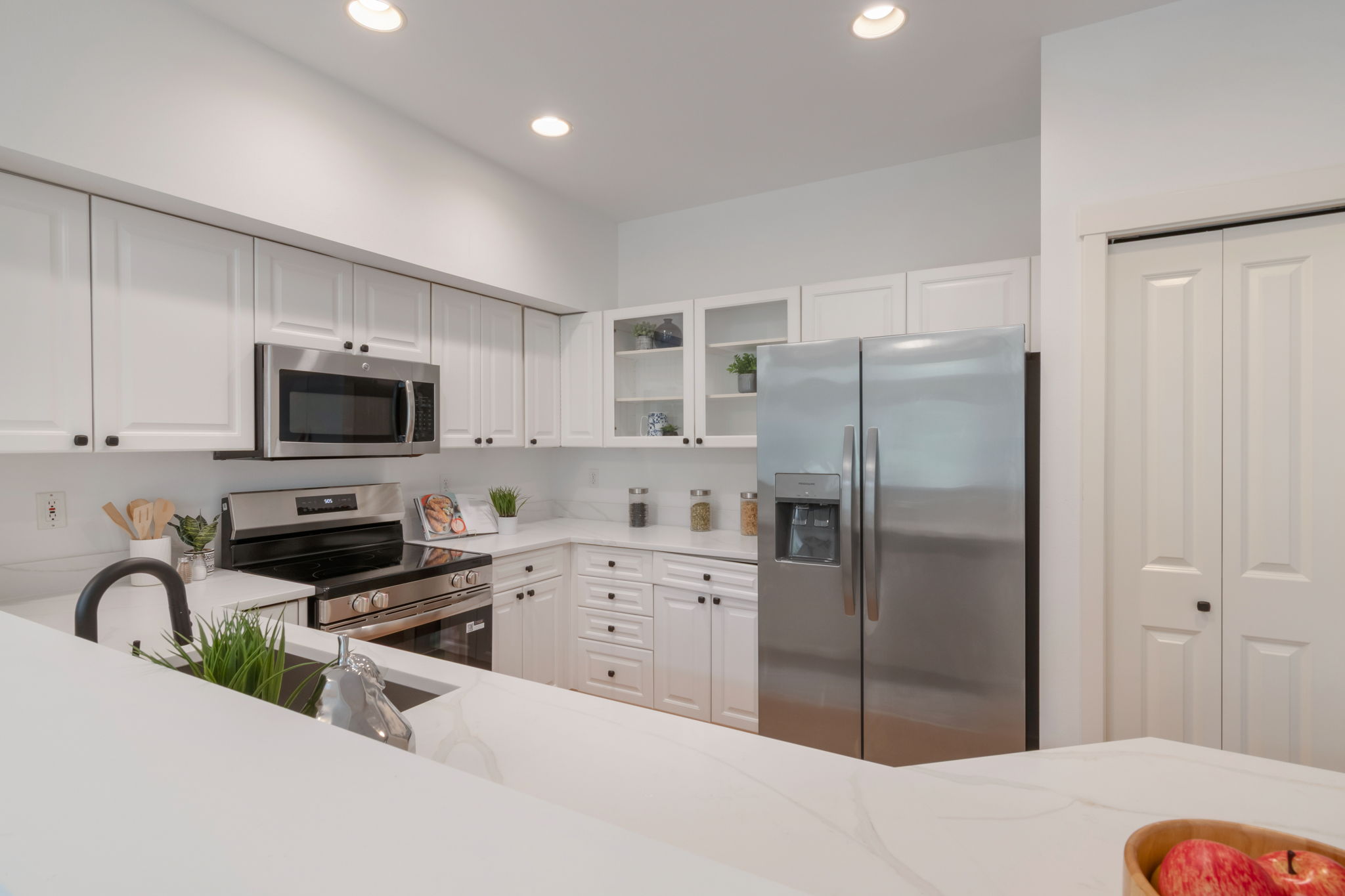 Renovated kitchen with new quartz counters