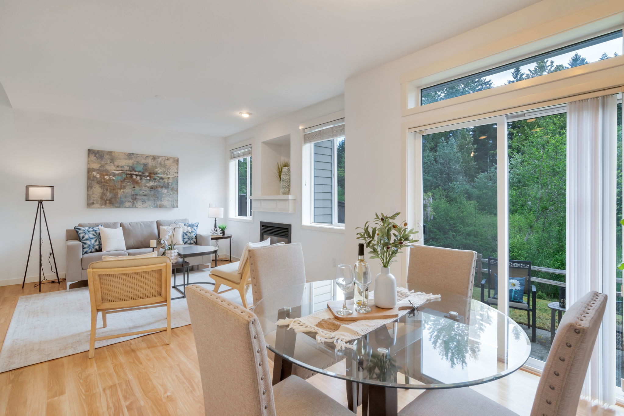Refreshed living area with greenbelt views