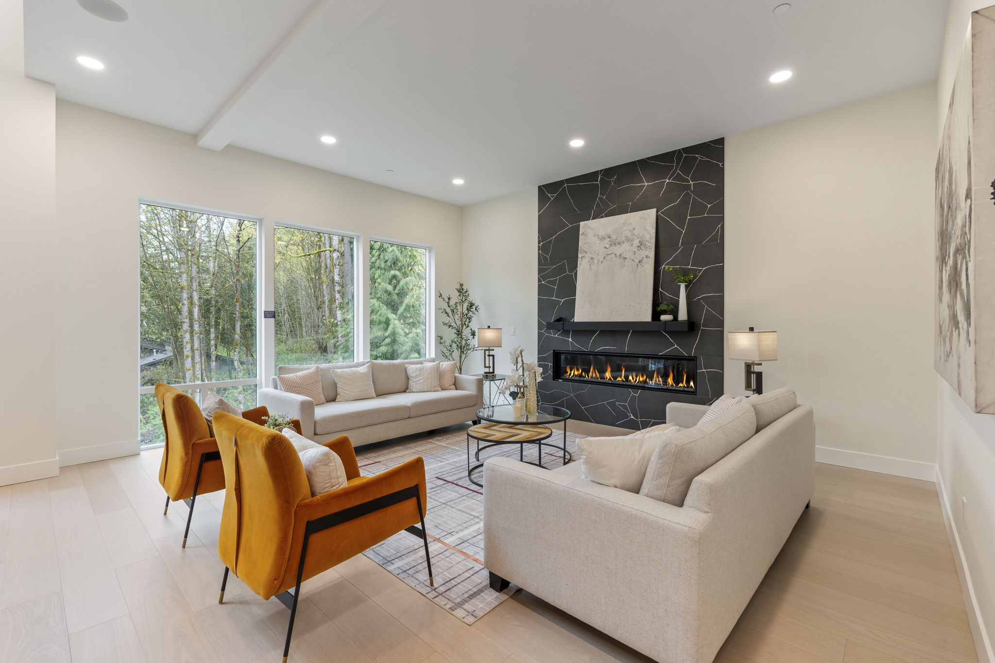 Great room with floor-to-ceiling glass